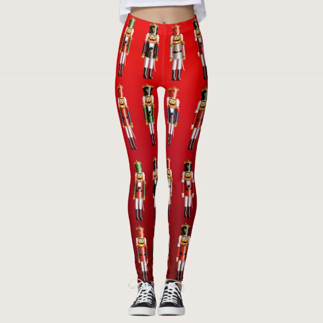 Cute Nutty Nutcracker Army Cartoon Leggings (Front)