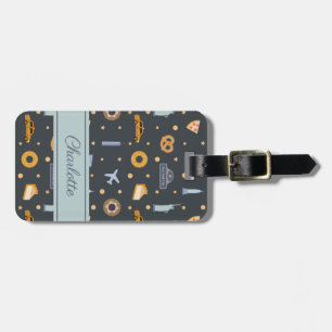 Cute NYC pattern Dark Grey custom Name Luggage Tag