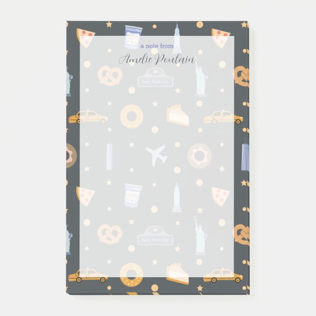 Cute NYC pattern Dark grey custom Name  Post-it Notes (Front)