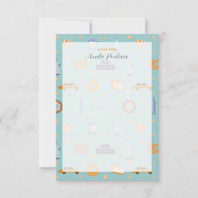 Cute NYC Pattern Turquoise Green Personalised Name Thank You Card (Front)