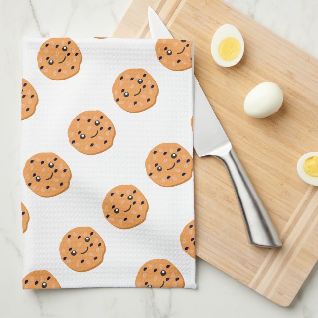 Cute Oatmeal Raisin Cookie Pattern Tea Towel (Quarter Fold)