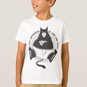 Cute obese Black Cat eats Pizza. Easily Distracted T-Shirt