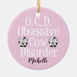 Cute Obsessive Cow Disorder Pink Ceramic Tree Decoration