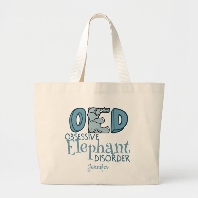 Cute Obsessive Elephant Disorder Large Tote Bag (Front)