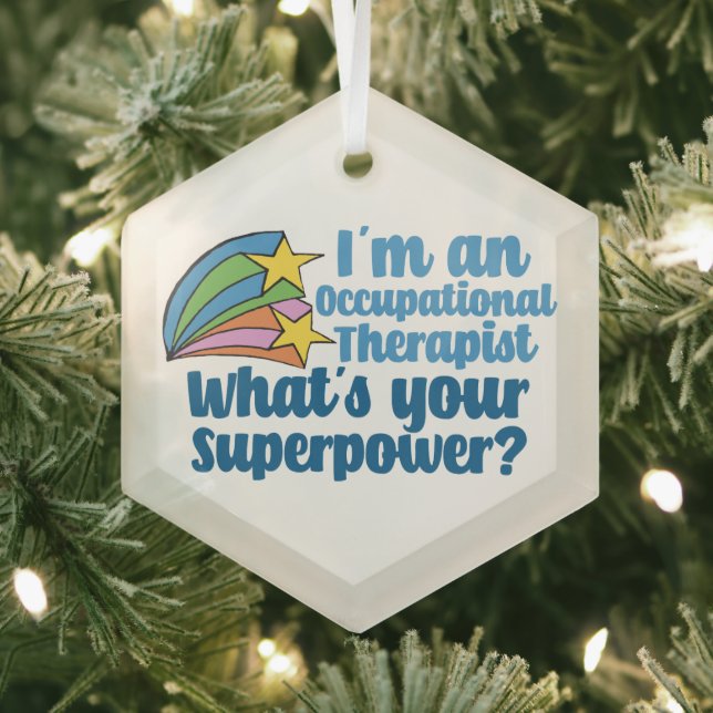 Cute Occupational Therapist Super OT Christmas Glass Tree Decoration (Insitu)