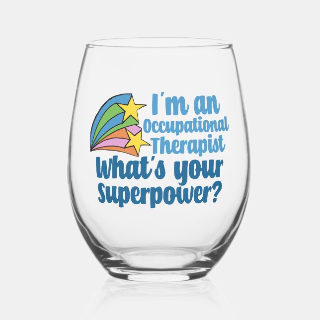 Cute Occupational Therapist Superhero Stemless Wine Glass (Front)