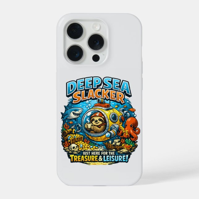 Cute Ocean Adventure Humor, Funny Sloth Diving art iPhone Case (Back)
