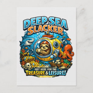 Cute Ocean Adventure Humor, Funny Sloth Diving art Postcard