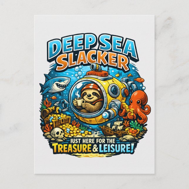Cute Ocean Adventure Humor, Funny Sloth Diving art Postcard (Front)