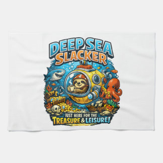 Cute Ocean Adventure Humor, Funny Sloth Diving art Tea Towel