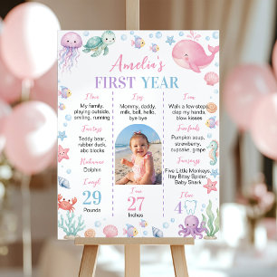 Cute Ocean Animals Birthday Party Milestone Photo Poster