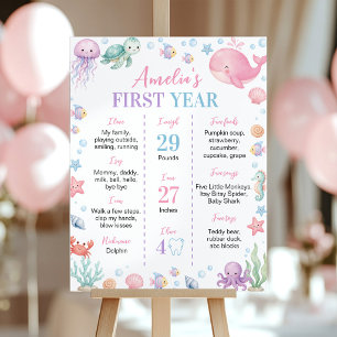 Cute Ocean Animals Birthday Party Milestone Sign