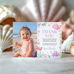 Cute Ocean Animals Birthday Party Photo Thank You Card