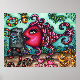 Cute Ocean animals Fish Sealife Original Art Poster