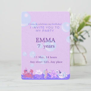 Cute Ocean Animals Kids Party Invitation