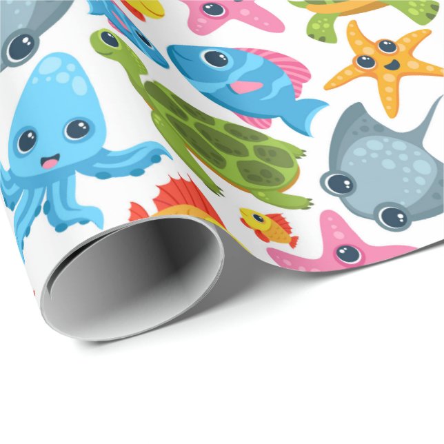 Cute ocean animals pattern party wrapping paper (Roll Corner)