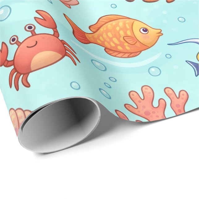 Cute Ocean Animals Seamless Pattern Wrapping Paper (Roll Corner)