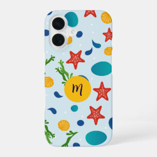 Cute ocean beach collage custom monogram iPhone 16 case