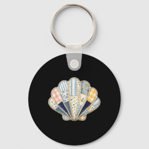 Cute Ocean Beach Summer Patchwork Seashell Key Ring