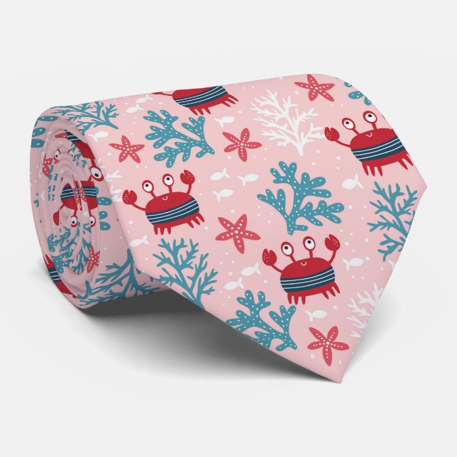 Cute Ocean Creatures Sea Life Neck Tie (Rolled)