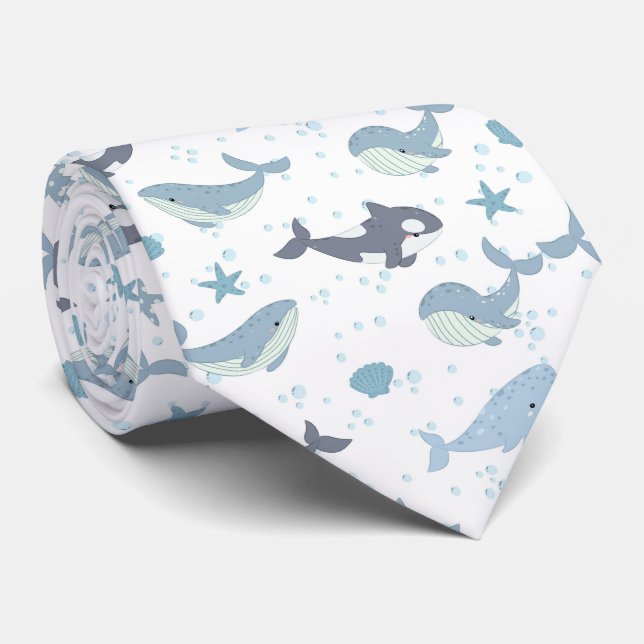 Cute Ocean Creatures Sea Life Neck Tie (Rolled)