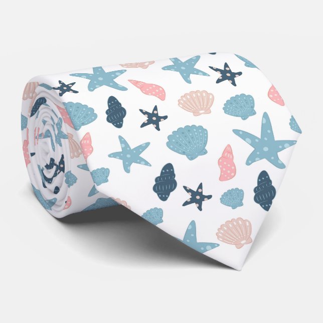 Cute Ocean Creatures Sea Life Neck Tie (Rolled)