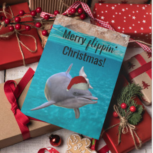 Cute Ocean Dolphin Christmas Santa Card