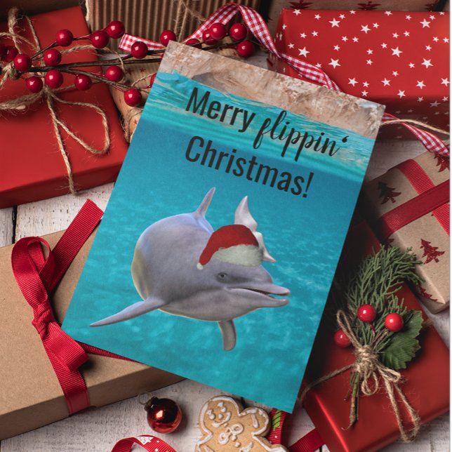 Cute Ocean Dolphin Christmas Santa  Card (Creator Uploaded)
