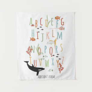 Cute Ocean Educational Alphabet Neutral Nursery Tapestry