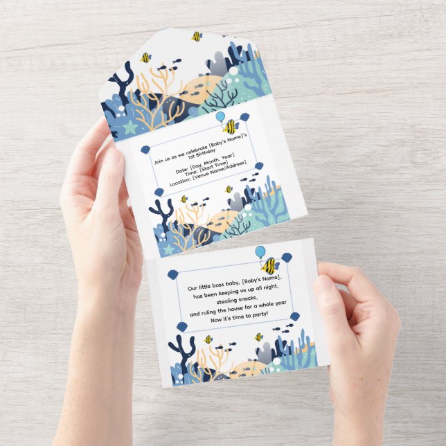 Cute Ocean First Birthday Celebration Invitation (Tearaway)
