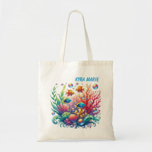 Cute ocean fish add name beach  tote bag