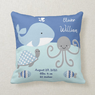 Cute "Ocean Life Blue & Grey Whale" Keepsake Cushion