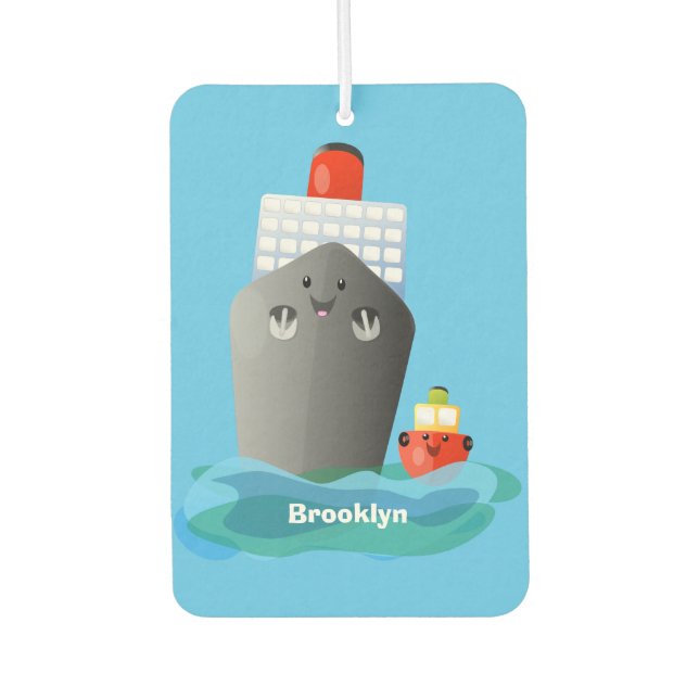 Cute ocean liner ship tug cartoon illustration  car air freshener (Front)