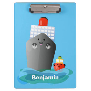 Cute ocean liner ship tug cartoon illustration clipboard