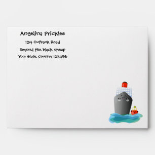 Cute ocean liner ship tug cartoon illustration envelope