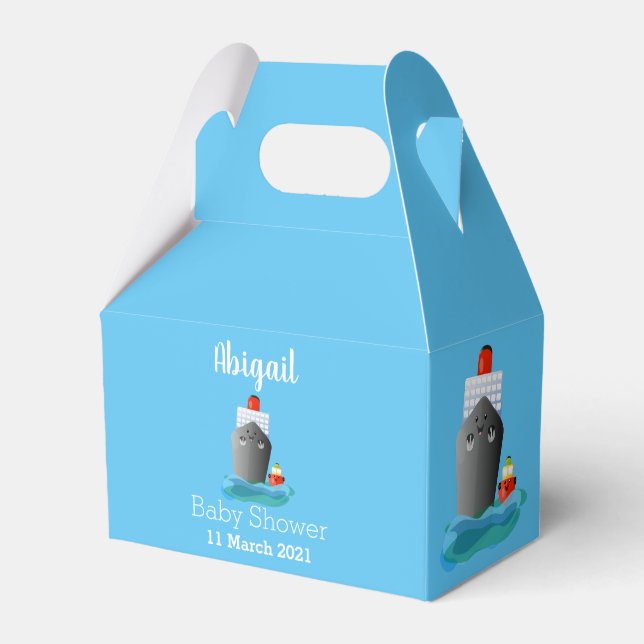 Cute ocean liner ship tug cartoon illustration favour box (Front Side)