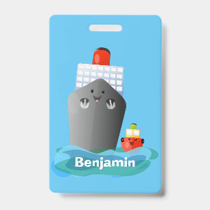 Cute ocean liner ship tug cartoon illustration ID badge