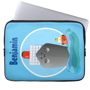 Cute ocean liner ship tug cartoon illustration laptop sleeve