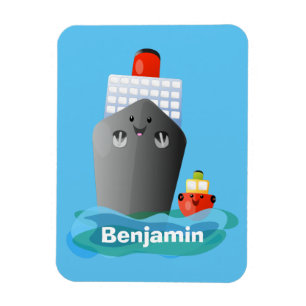 Cute ocean liner ship tug cartoon illustration magnet