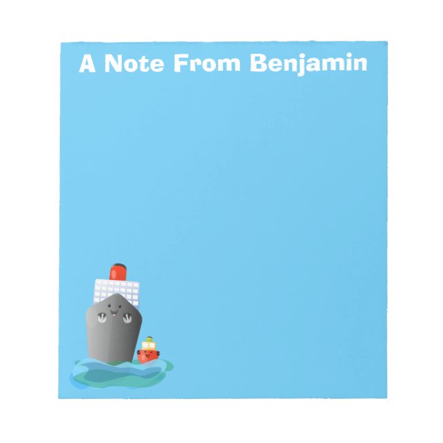 Cute ocean liner ship tug cartoon illustration notepad (Front)
