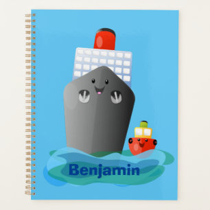 Cute ocean liner ship tug cartoon illustration planner