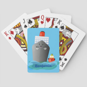 Cute ocean liner ship tug cartoon illustration playing cards
