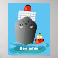 Cute ocean liner ship tug cartoon illustration