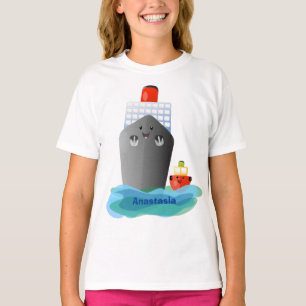 Cute ocean liner ship tug cartoon illustration T-Shirt