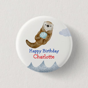 Cute Ocean Otter Scallops Birthday party 3 Cm Round Badge