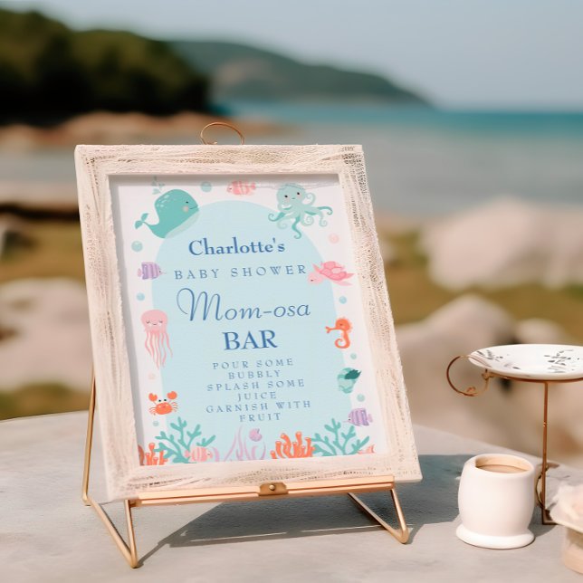 Cute Ocean Pastel Mum-osa Bar Baby Shower Sign (Creator Uploaded)