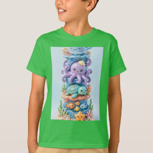 Cute Ocean Sea Animals Stack Tower 3D T-Shirt