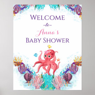 Cute Ocean Sea baby Octopus colourful Welcome  Poster