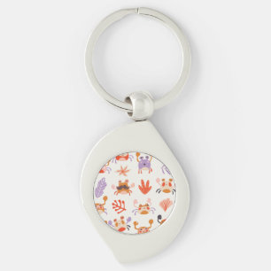 Cute Ocean Sea Friends Coral Crab Watercolor Key Ring