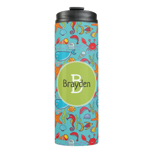 Cute Ocean Sea Life Fish Pattern Personalised Thermal Tumbler (Front)